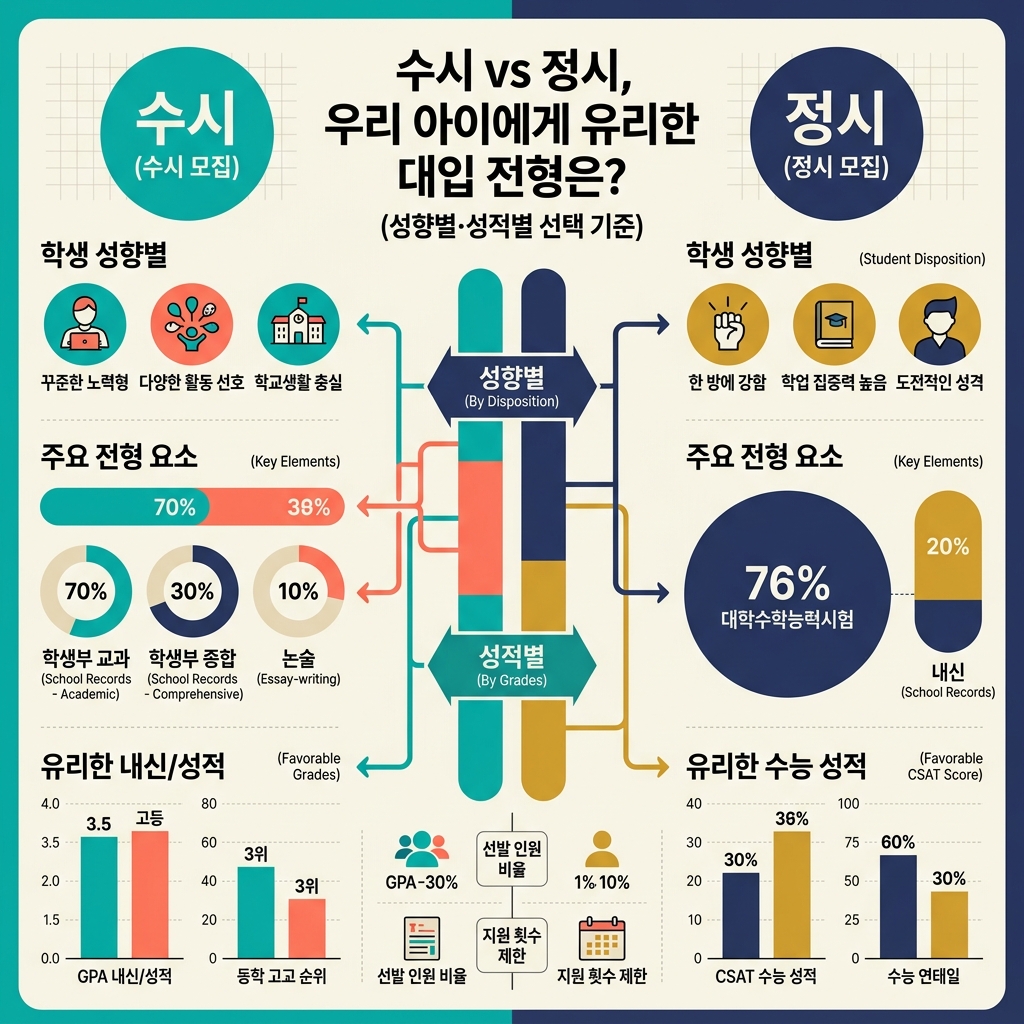 ai thumbnail infographic 수시 vs 정시 우리 아이에게 유리한 대입 전형은 성향별·성적별 선택 기준 1786608488